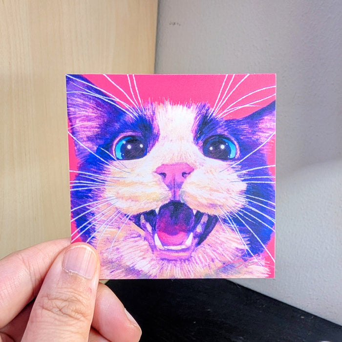 Close Encounters Collection - "Meow" Non-Holographic Matte Sticker -Close Up of a Tuxedo Cat Meowing