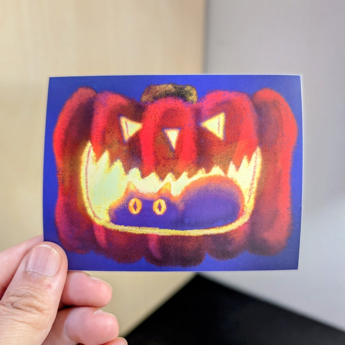 Black Cat in a Jack o' Lantern Non-Holographic Matte Sticker - Black Cat in a Glowing Pumpkin