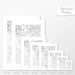 Available sizes for Petrified Forest National Park topographic maps. 5x7, 8x10, 11x14, 16x20, 18x24, 24x36, and 27x40 posters shown. as black and white prints on a gray background.