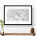 Framed black and white print of Pikes Peak, Colorado with topography art.