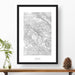 Black and white map and travel art of Pikes Peak, Colorado. Topography contours are in black on a white background. Text below the image can be personalized for a perfect custom map art gift idea.