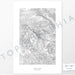 Example art map print of Pikes Peak, Colorado. Art uses verticle orientation. Print shows landscape of the area using elevation data. On the artwork is a title and concise info of location and elevation. Custom map decor