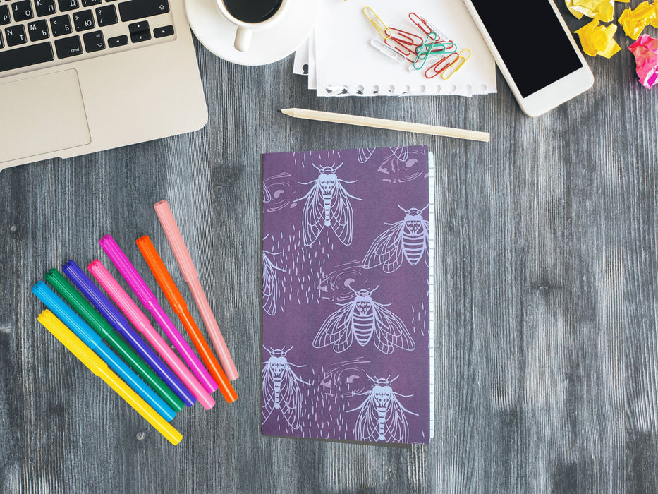 Dusty Rose Cicada Wallpaper Pattern, an Insect Handbound Sketchbook for Mixed Media Art, Sketching, Drawing, and Writing