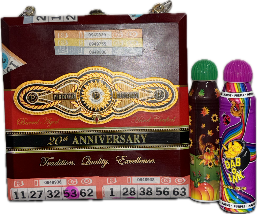 Bingo Box, Bingo Dabber Holder, Upcycled Cigar Box, Lucky Bingo Box, Bingo Lover Gift, Solid Wood, Unique Bingo Box with Handle,