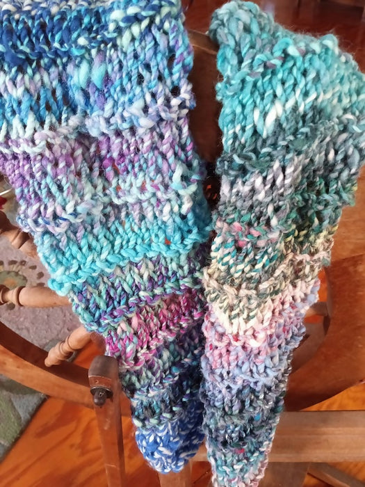 Handspun Wool Scarf in Blues