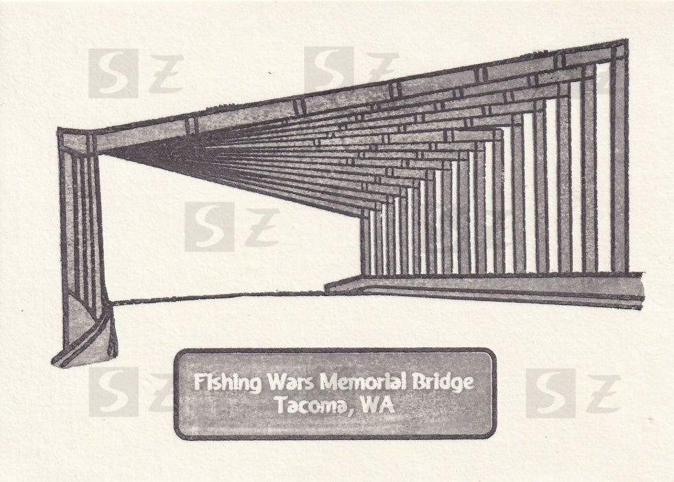 Woodblock print card - Fishing Wars Bridge