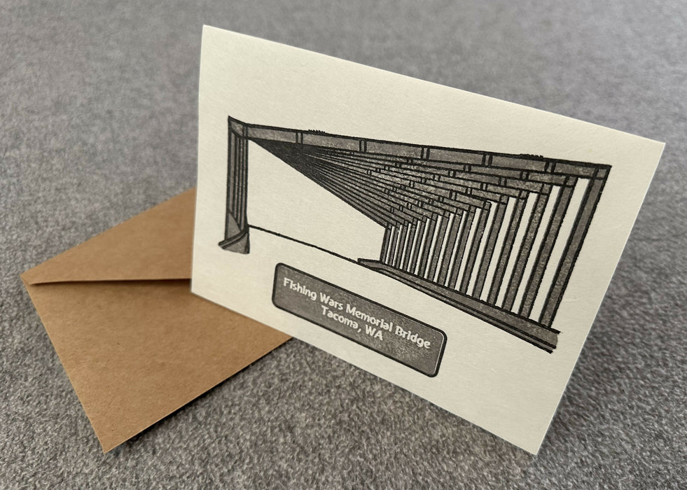 Woodblock print card - Fishing Wars Bridge