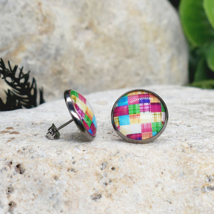 Stud Earrings With Resin Cabochon #307