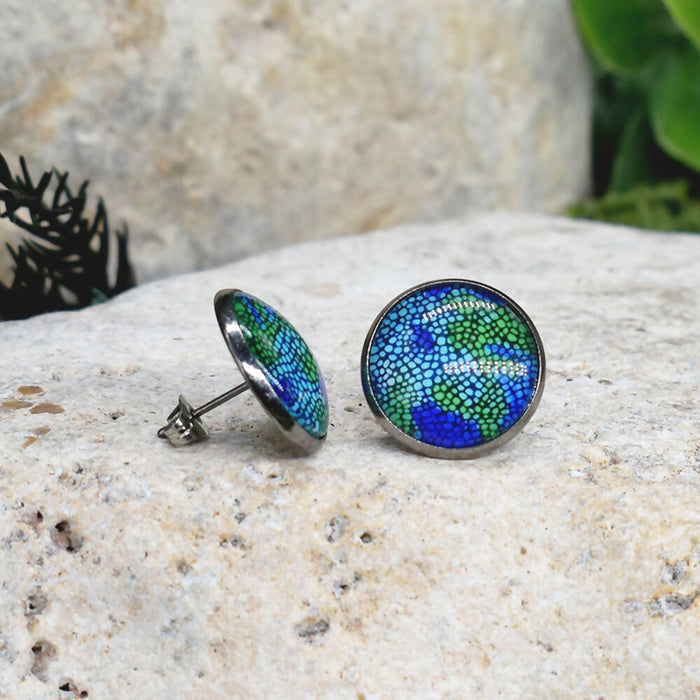 Stud Earrings With Resin Cabochon #314