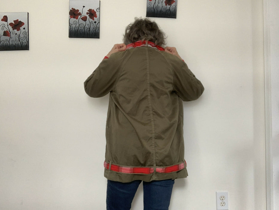 Upcycled utility jacket with plaid