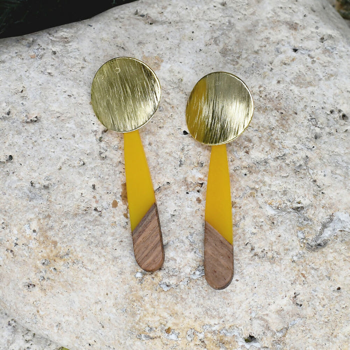 Wood Dangle Earrings with Resin #477