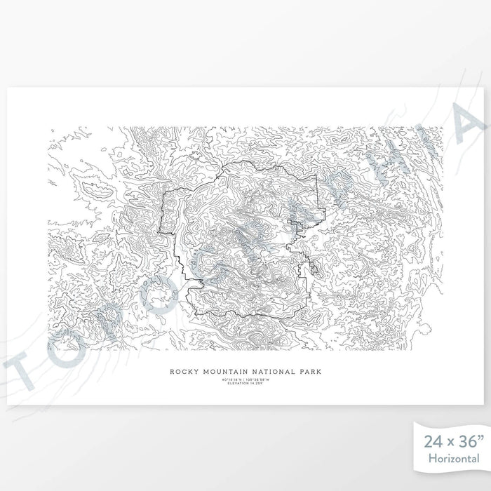 Horizontal Rocky Mountain National Park poster with topography.