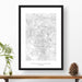 National park print of Rocky Mountain National Park with black and white topography in a black 24x36 vertical frame.