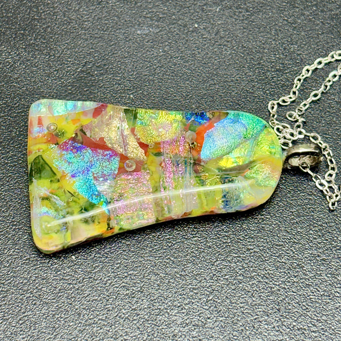 Fused Dichroic Glass Pendent - Collage of colors…
