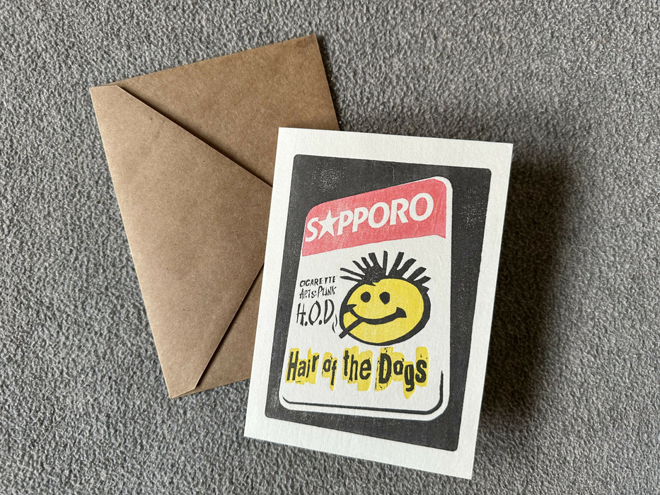 Woodblock print card - Hair of the Dog