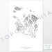 Example art map print of the San Juan Islands, Washington. Art uses verticle orientation. Print shows landscape of the area using elevation data. On the artwork is a title and concise info of location and elevation. Custom map decor