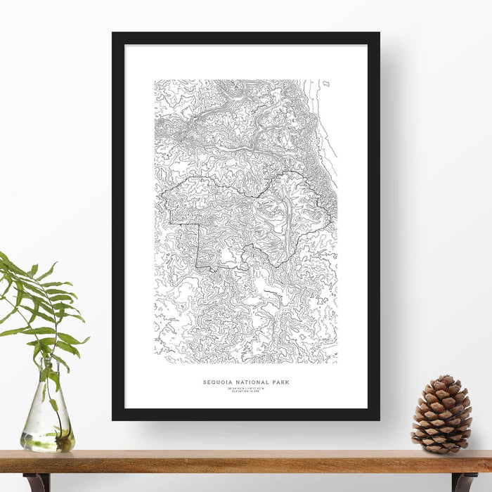 Topographic map of Sequoia National Park with a black frame.