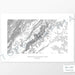 Example topographic map print of Shenandoah National Park. Art uses horizontal orientation. Print shows landscape of the area using contour lines. On the artwork is a title and concise info of location and elevation.