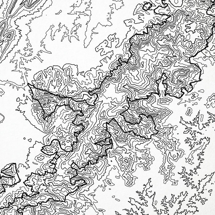 Zoomed in view of Shenandoah National Park poster with a topographic map.