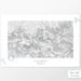 Example topographic map print of Mount Sneffels, Colorado. Art uses horizontal orientation. Print shows landscape of the area using contour lines. On the artwork is a title and concise info of location and elevation.