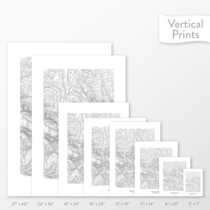 Topographic maps of Mount Sneffels, Colorado in multiple sizes, available as posters, framed print, and canvas or framed canvas.