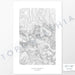 Example art map print of Mount Sneffels, Colorado. Art uses verticle orientation. Print shows landscape of the area using elevation data. On the artwork is a title and concise info of location and elevation. Custom map decor