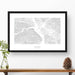 Framed black and white print of Sun Valley, Idaho with topography art.