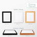 5 different frame types for custom map decor. Paper print or canvas print options. Wood, Black, and White Frames have a blank space where the minimalist map art would be placed.