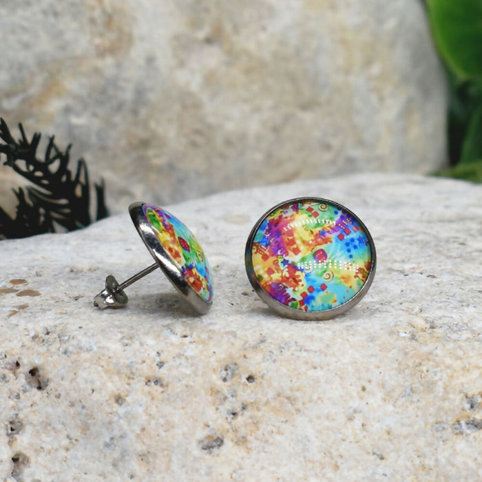 Stud Earrings With Resin Cabochon #308