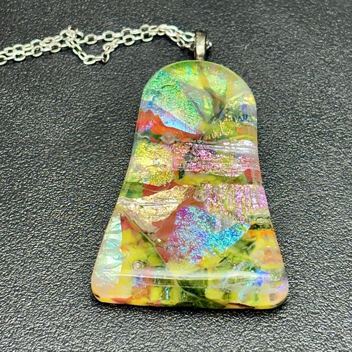 Fused Dichroic Glass Pendent - Collage of colors…