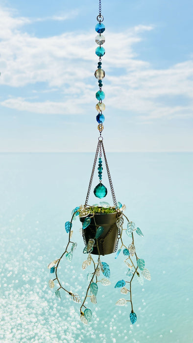 Leafy ‘Forever’ Plant Suncatcher with Glass Prisms & Spinner