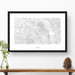 Framed black and white print of Vail, Colorado topography art. Text can be added to create a custom map poster as a travel gift.