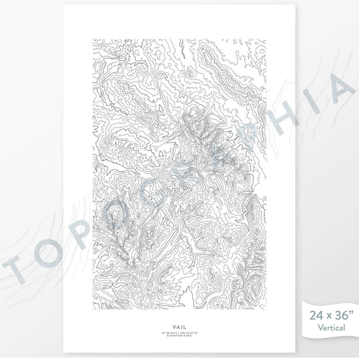 National Park print of Vail Ski Resort, Colorado with topography art.