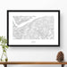 Framed travel art of Verbier, Swiss Alps, Switzerland, featuring topography map art in black and white.