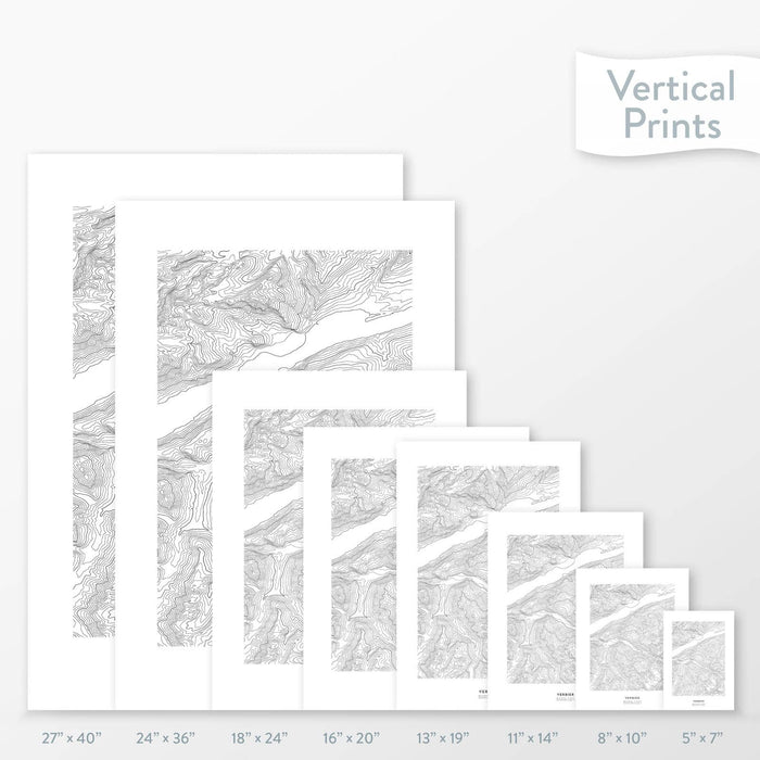 All sizes of Verbier, Swiss Alps topography vertical prints.