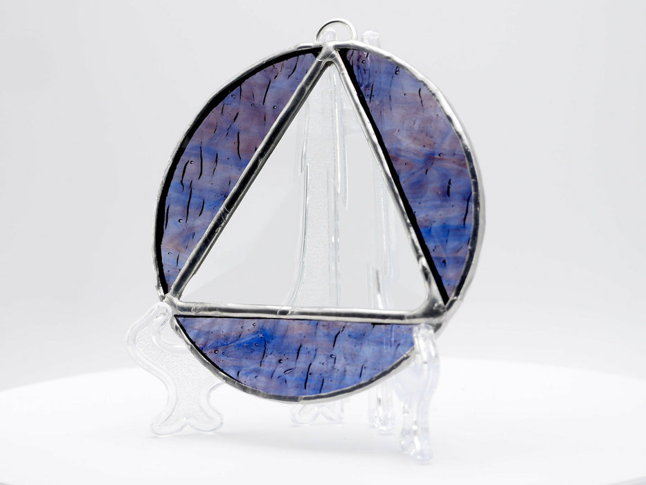 AA Stained Glass Sun Catcher, Sobriety Gift, Mystic Blue Purple and Beveled Glass 3.5in diameter