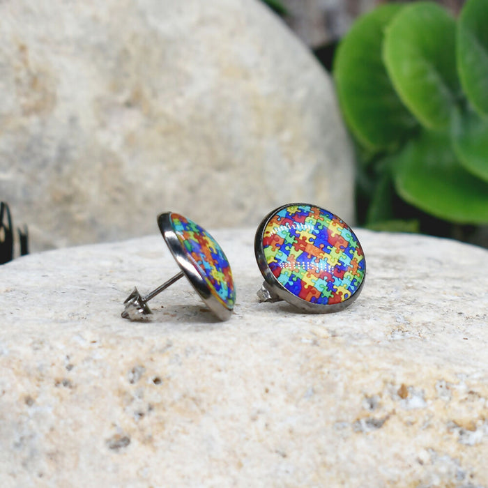 Stud Earrings With Resin Cabochon #302