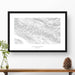 Framed black and white print of Whitefish Mountain, Montana topography art. Text can be added to create a custom map poster as a travel gift.