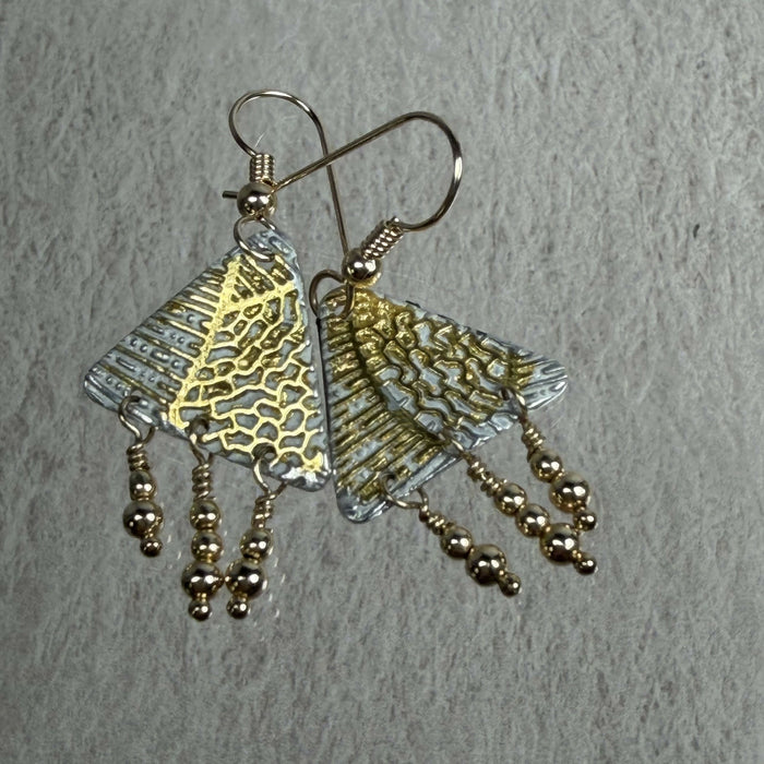 Sterling Silver Earrings with Keum Boo and Gold-Filled Beads