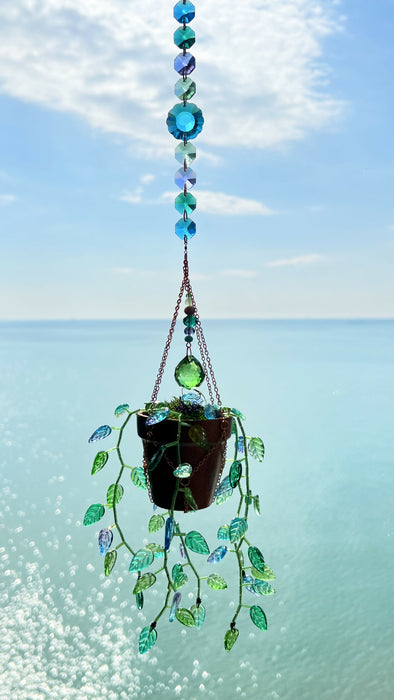 Leafy ‘Forever’ Plant Suncatcher with Glass Prisms & Spinner