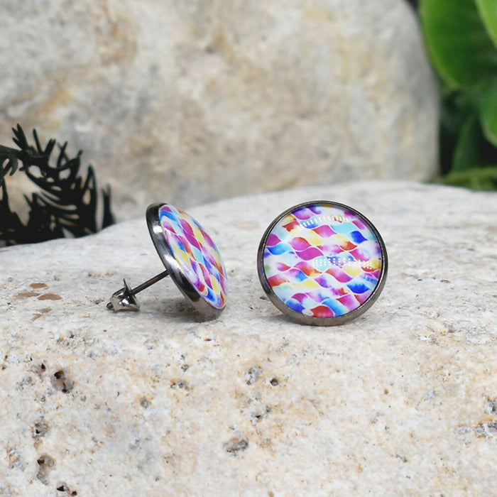 Stud Earrings With Resin Cabochon #310