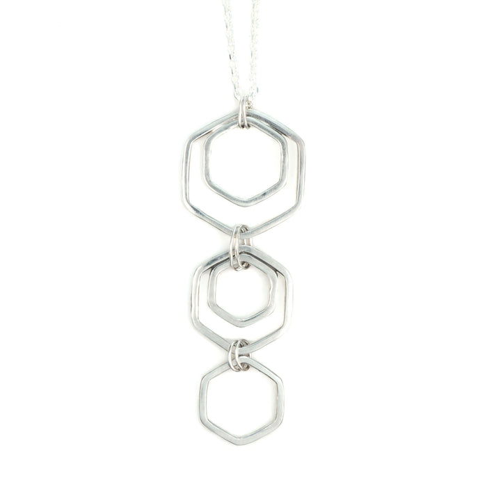 Hexa Triple Long Necklace - Sterling Silver