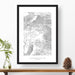 National park print of Yellowstone National Park with black and white topography in a black 24x36 vertical frame.