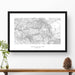 Framed black and white print of Yosemite National Park topography art. Text can be added to create a custom map poster as a travel gift.