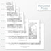 Available sizes for Yosemite National Park topographic maps. 5x7, 8x10, 11x14, 16x20, 18x24, 24x36, and 27x40 posters shown. as black and white prints on a gray background.