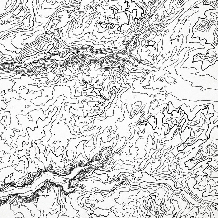 Close-up of black labels and contour lines for Yosemite National Park poster with map art.