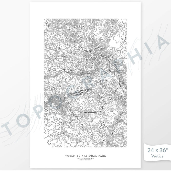 National Park print of Yosemite National Park with topography art.