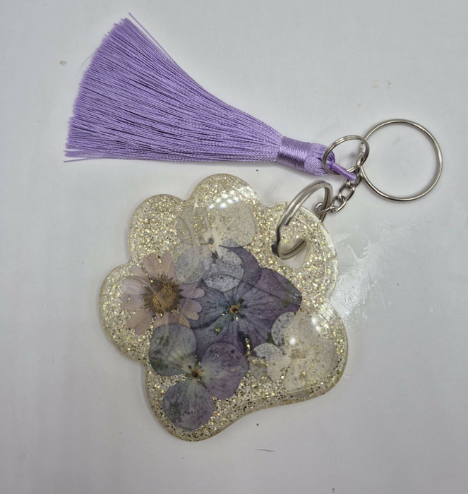 Purple Floral Paw Keychain