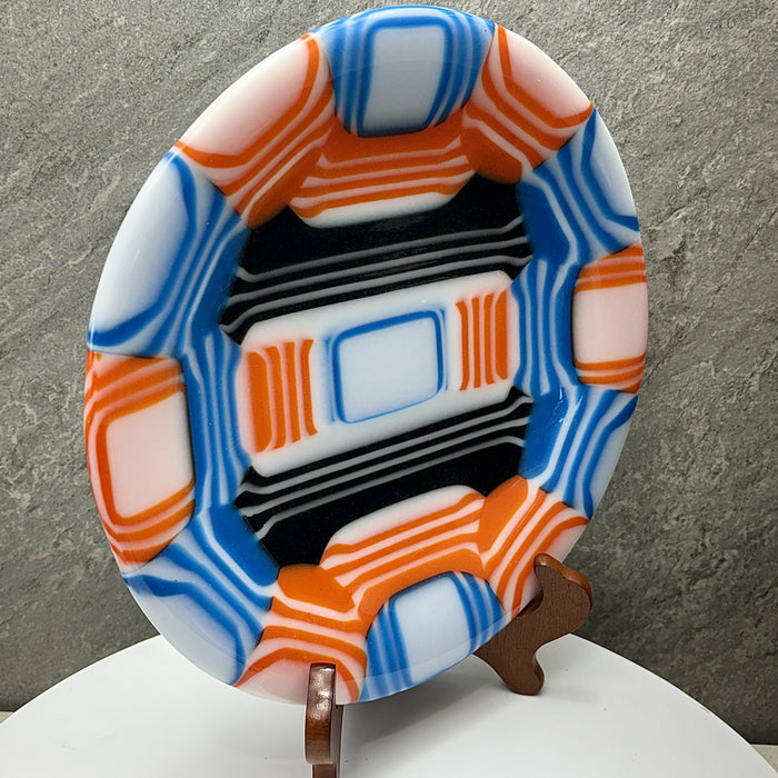 Fused Glass Decorative Plate - Orange, Blue, White, Black