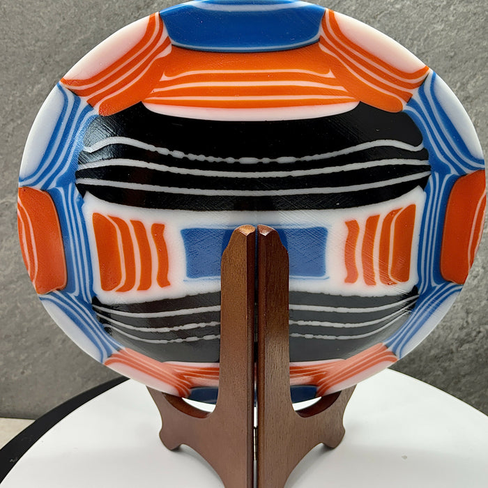 Fused Glass Decorative Plate - Orange, Blue, White, Black